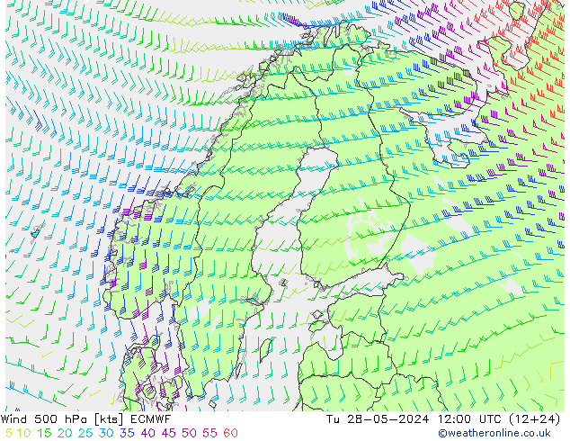 ветер 500 гПа ECMWF вт 28.05.2024 12 UTC