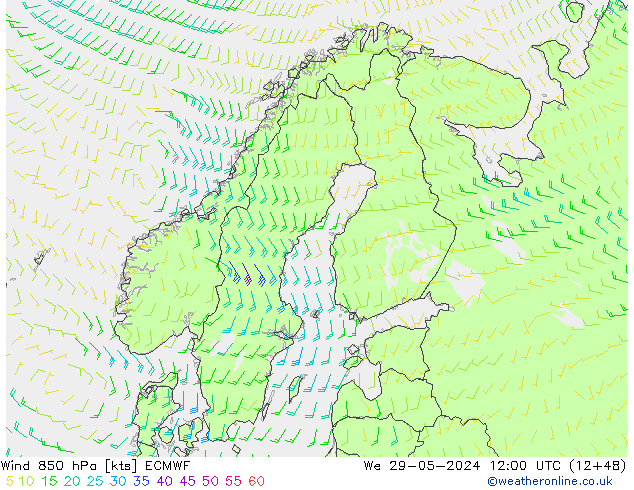 Wind 850 hPa ECMWF We 29.05.2024 12 UTC