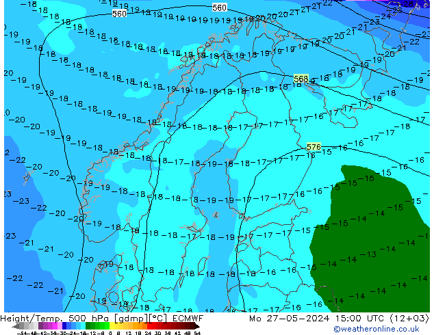 Height/Temp. 500 hPa ECMWF Seg 27.05.2024 15 UTC