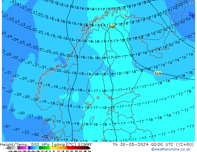 Z500/Rain (+SLP)/Z850 ECMWF Th 30.05.2024 00 UTC