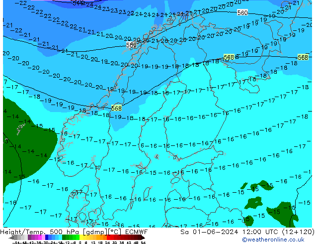 Z500/Rain (+SLP)/Z850 ECMWF Sa 01.06.2024 12 UTC