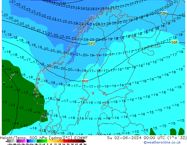 Z500/Rain (+SLP)/Z850 ECMWF Su 02.06.2024 00 UTC