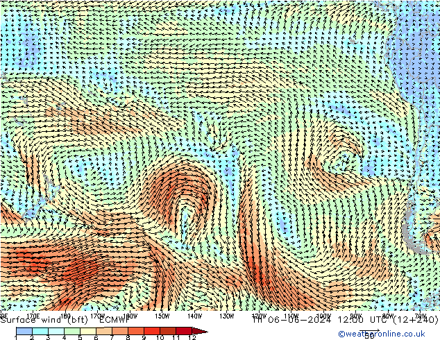 Rüzgar 10 m (bft) ECMWF Per 06.06.2024 12 UTC