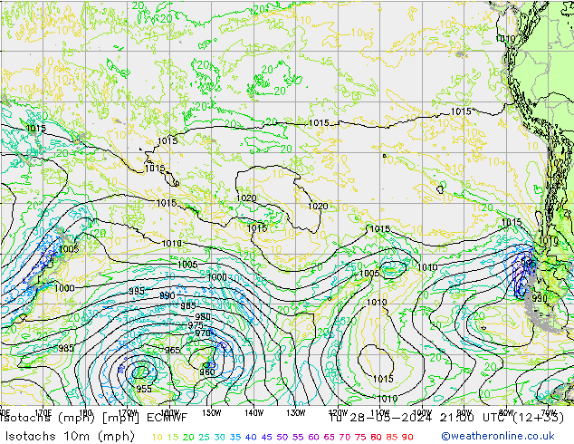 Eşrüzgar Hızları mph ECMWF Sa 28.05.2024 21 UTC