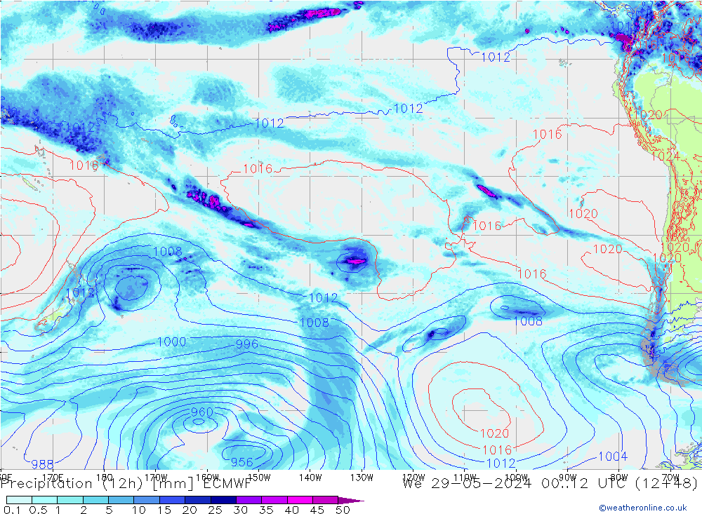 Totale neerslag (12h) ECMWF wo 29.05.2024 12 UTC