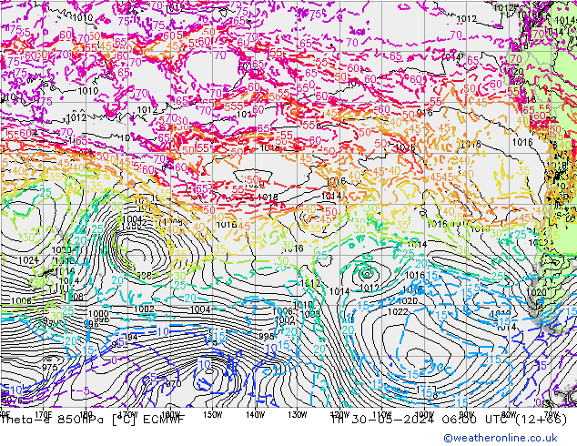 Theta-e 850hPa ECMWF Th 30.05.2024 06 UTC