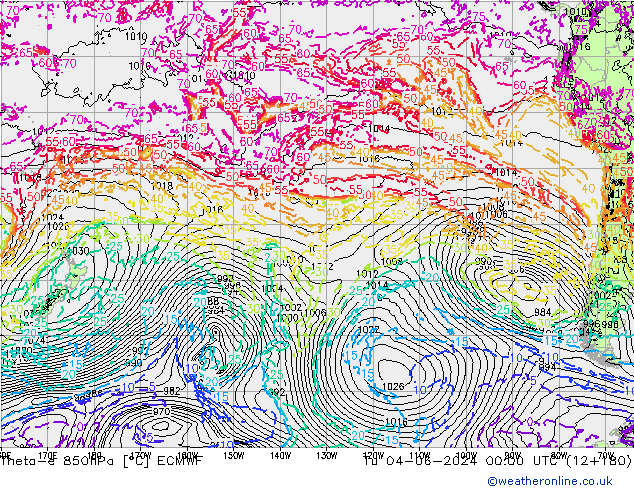 Theta-e 850hPa ECMWF di 04.06.2024 00 UTC