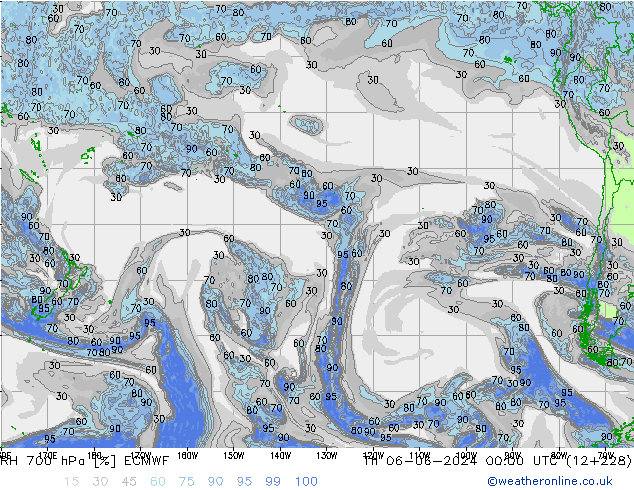 Humidité rel. 700 hPa ECMWF jeu 06.06.2024 00 UTC