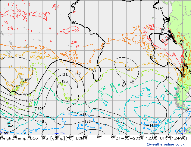 Geop./Temp. 850 hPa ECMWF vie 31.05.2024 12 UTC