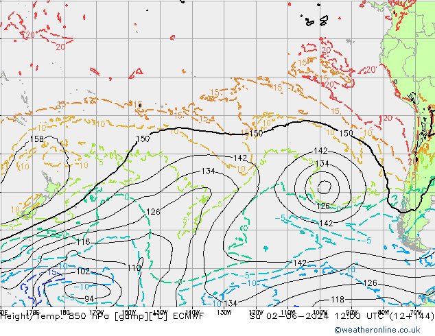 Height/Temp. 850 hPa ECMWF Ne 02.06.2024 12 UTC