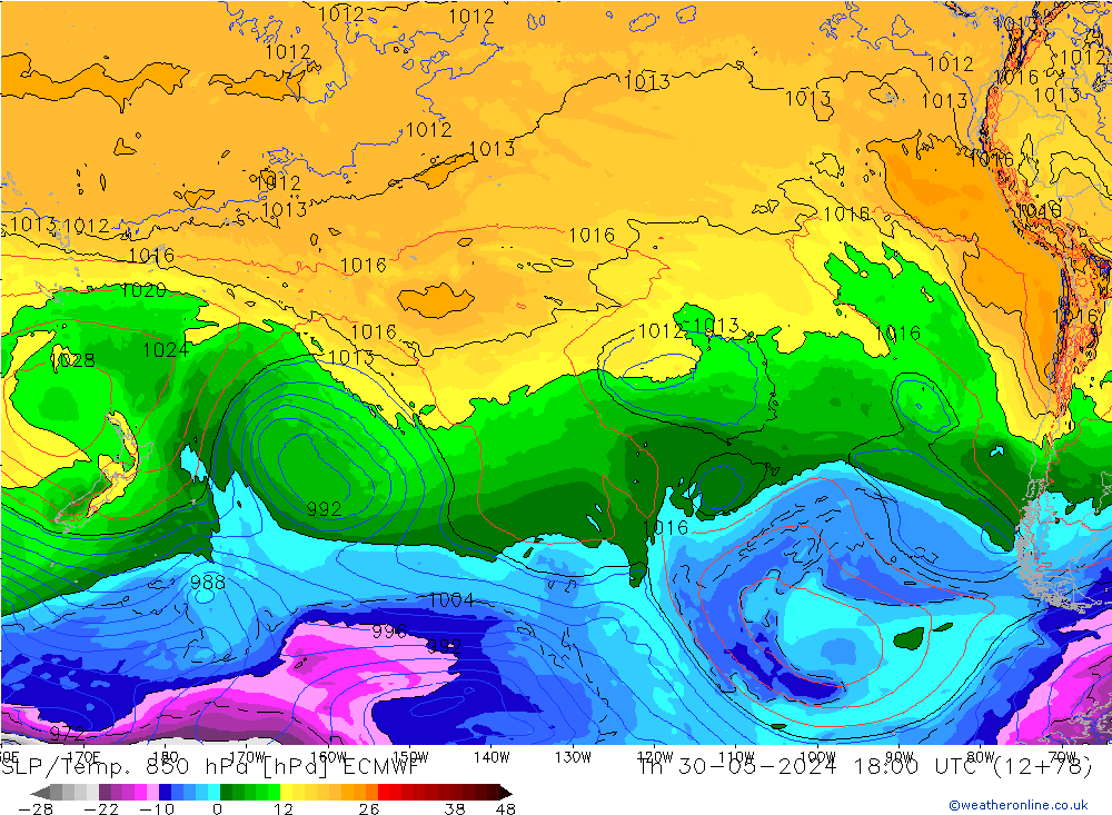 SLP/Temp. 850 hPa ECMWF jeu 30.05.2024 18 UTC