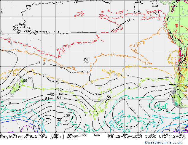 Height/Temp. 925 hPa ECMWF  29.05.2024 00 UTC