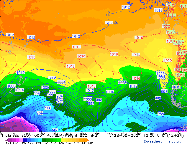 Thck 850-1000 hPa ECMWF Tu 28.05.2024 12 UTC