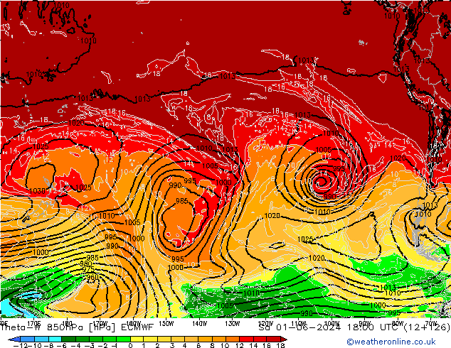 Theta-W 850hPa ECMWF So 01.06.2024 18 UTC