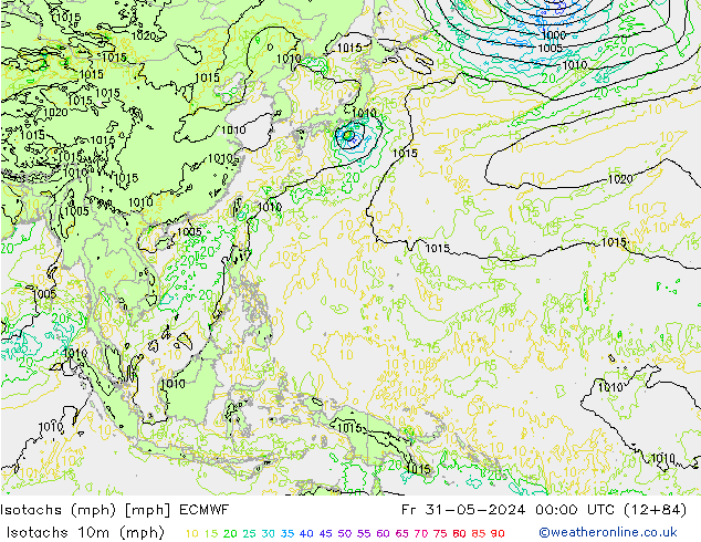 Isotachen (mph) ECMWF Fr 31.05.2024 00 UTC