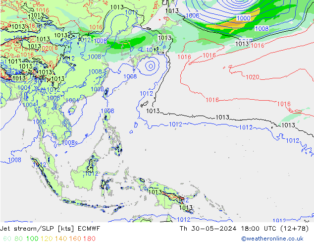 Corrente a getto ECMWF gio 30.05.2024 18 UTC