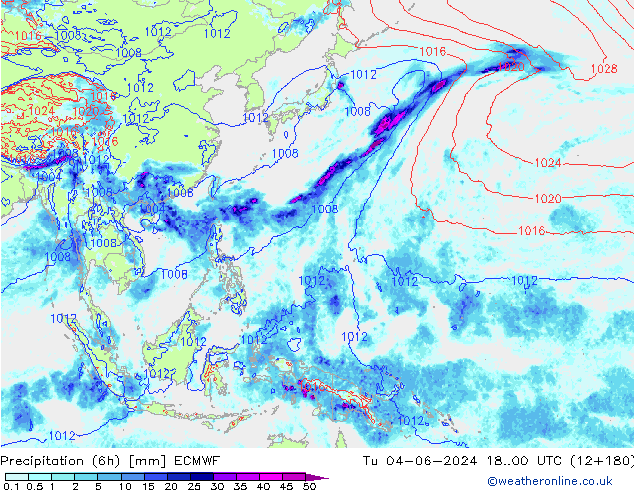 Z500/Rain (+SLP)/Z850 ECMWF Út 04.06.2024 00 UTC