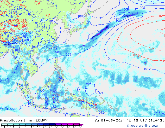 Srážky ECMWF So 01.06.2024 18 UTC