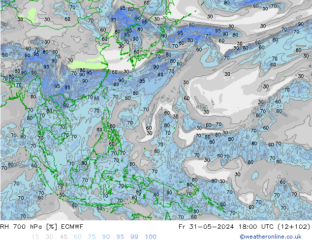 RH 700 hPa ECMWF pt. 31.05.2024 18 UTC