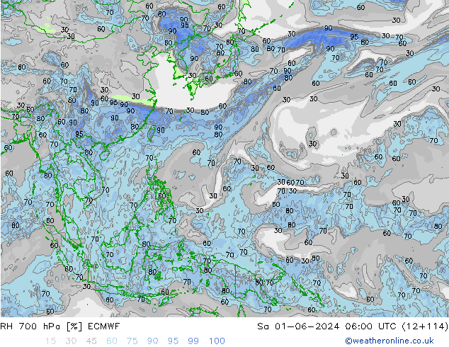 RH 700 hPa ECMWF Sa 01.06.2024 06 UTC