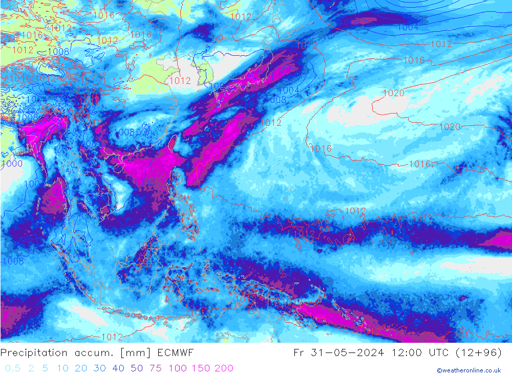 Precipitation accum. ECMWF Fr 31.05.2024 12 UTC