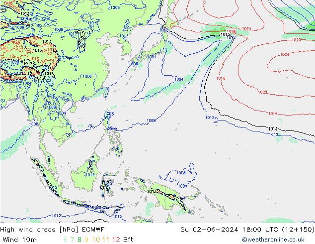 High wind areas ECMWF  02.06.2024 18 UTC