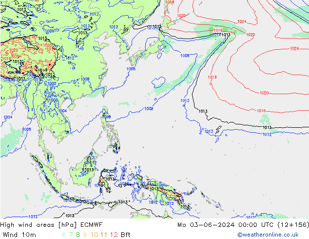 High wind areas ECMWF пн 03.06.2024 00 UTC