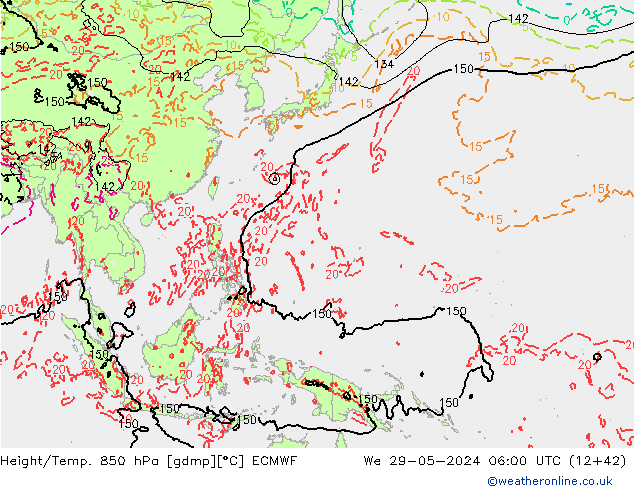 Height/Temp. 850 hPa ECMWF We 29.05.2024 06 UTC