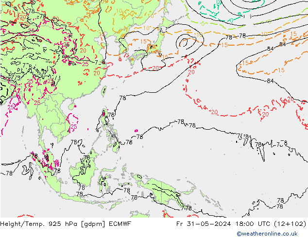 Height/Temp. 925 hPa ECMWF pt. 31.05.2024 18 UTC