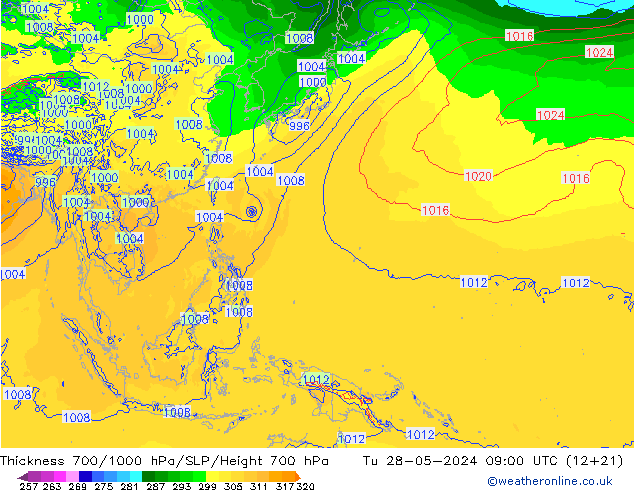 700-1000 hPa Kalınlığı ECMWF Sa 28.05.2024 09 UTC