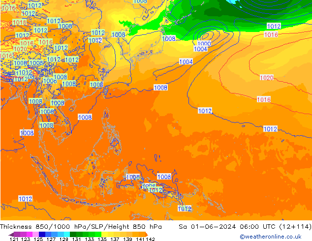 Thck 850-1000 hPa ECMWF  01.06.2024 06 UTC