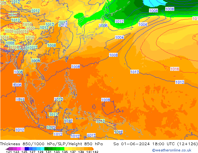 Thck 850-1000 hPa ECMWF Sa 01.06.2024 18 UTC