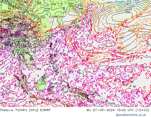 Theta-e 700hPa ECMWF Mo 27.05.2024 15 UTC