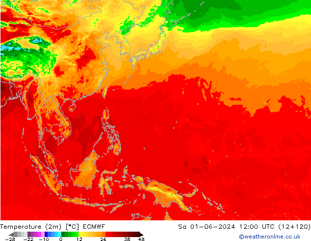 Temperatuurkaart (2m) ECMWF za 01.06.2024 12 UTC