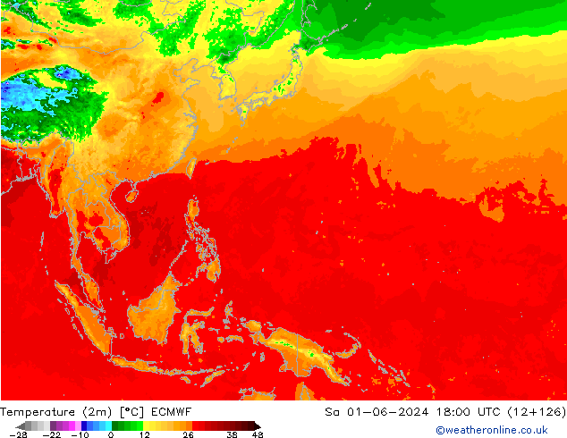 température (2m) ECMWF sam 01.06.2024 18 UTC