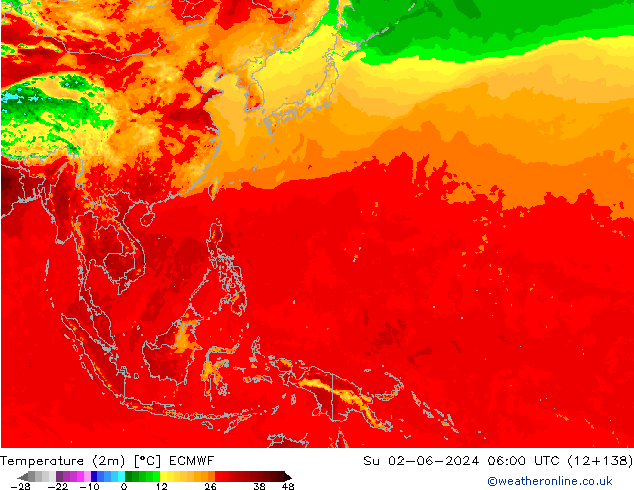Temperature (2m) ECMWF Su 02.06.2024 06 UTC