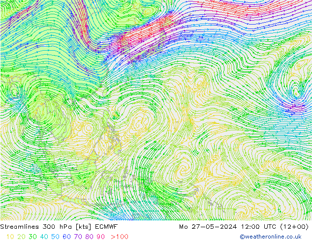 Streamlines 300 hPa ECMWF Mo 27.05.2024 12 UTC