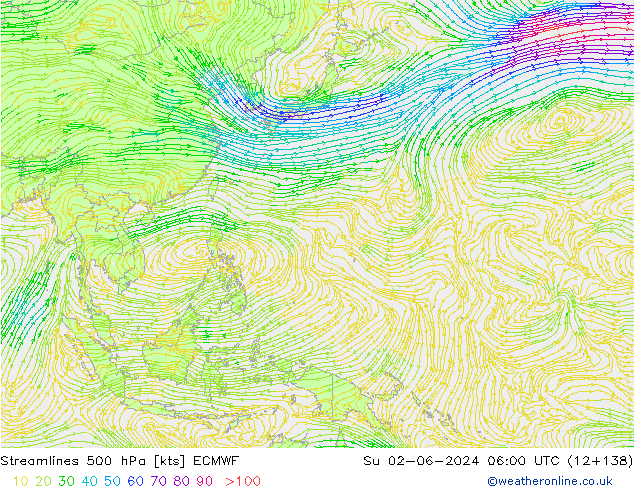 Streamlines 500 hPa ECMWF Su 02.06.2024 06 UTC