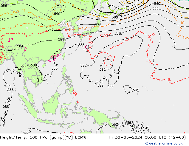 Z500/Rain (+SLP)/Z850 ECMWF чт 30.05.2024 00 UTC