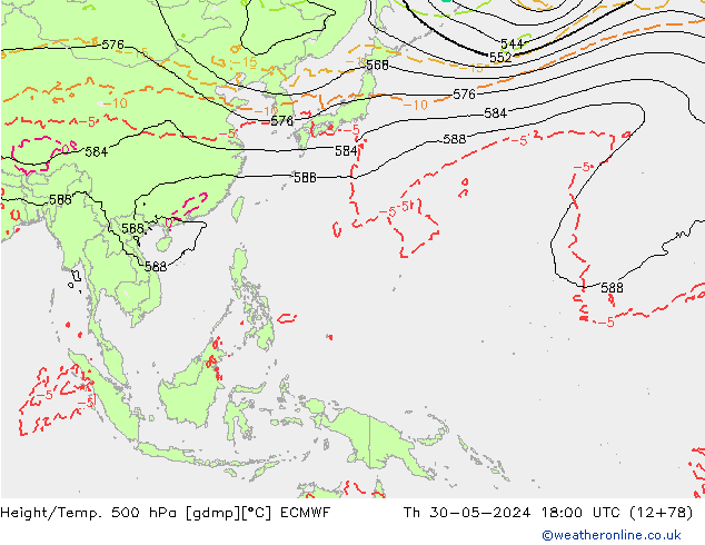 Height/Temp. 500 hPa ECMWF Th 30.05.2024 18 UTC