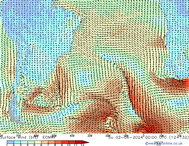 Surface wind (bft) ECMWF Su 02.06.2024 00 UTC