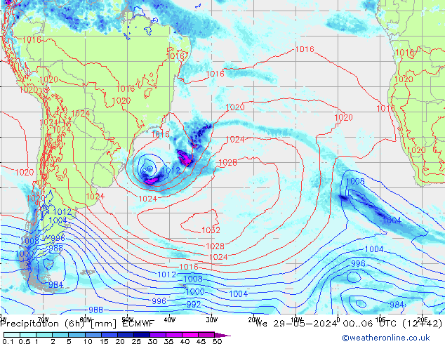 Z500/Rain (+SLP)/Z850 ECMWF Qua 29.05.2024 06 UTC