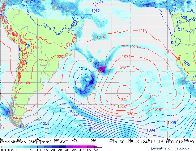 Z500/Rain (+SLP)/Z850 ECMWF Th 30.05.2024 18 UTC