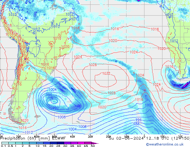 Precipitazione (6h) ECMWF dom 02.06.2024 18 UTC