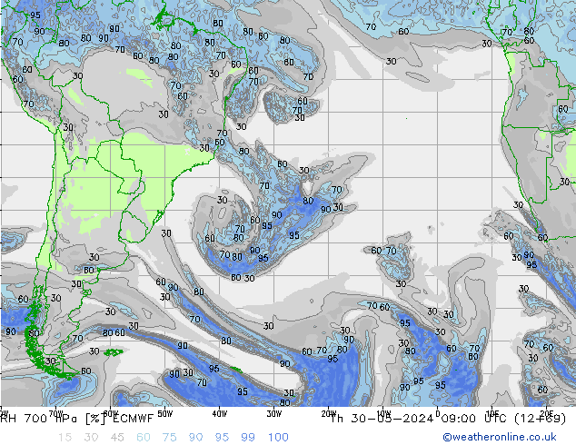 RV 700 hPa ECMWF do 30.05.2024 09 UTC