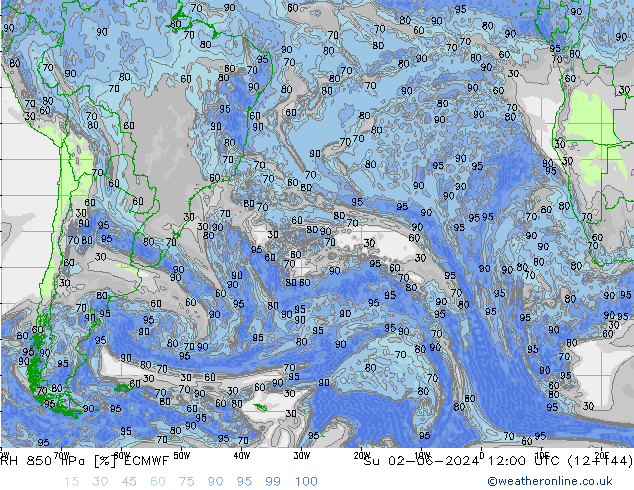 RH 850 hPa ECMWF Dom 02.06.2024 12 UTC