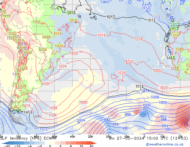 Drucktendenz ECMWF Mo 27.05.2024 15 UTC