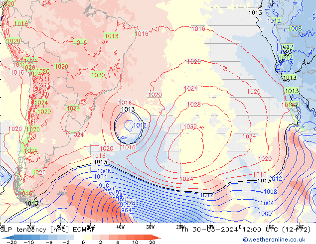 Tendenza di Pressione ECMWF gio 30.05.2024 12 UTC