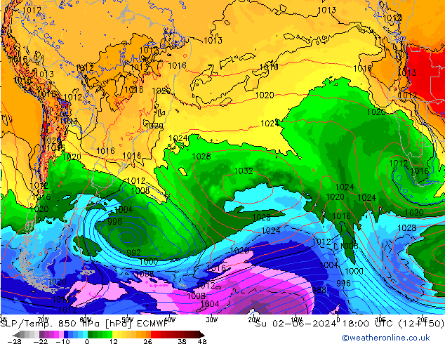 SLP/Temp. 850 hPa ECMWF dom 02.06.2024 18 UTC