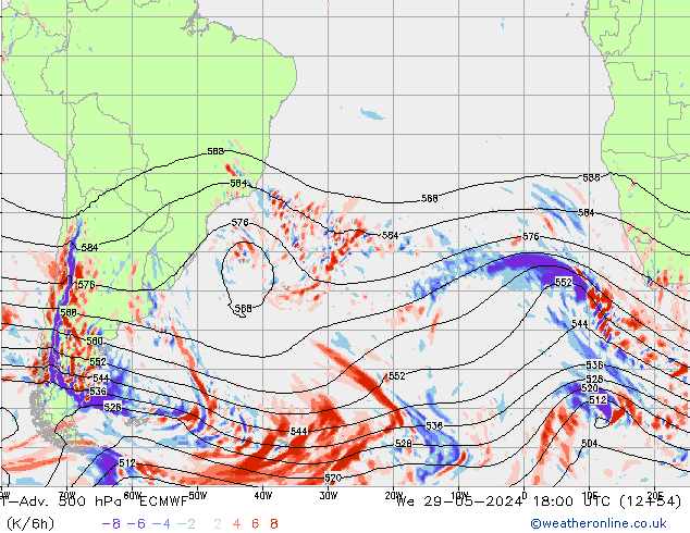 T-Adv. 500 hPa ECMWF Qua 29.05.2024 18 UTC